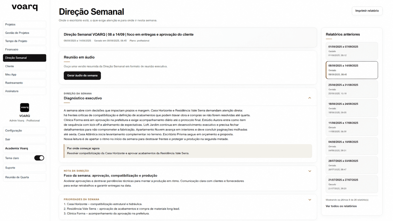 Direção Semanal no voarq